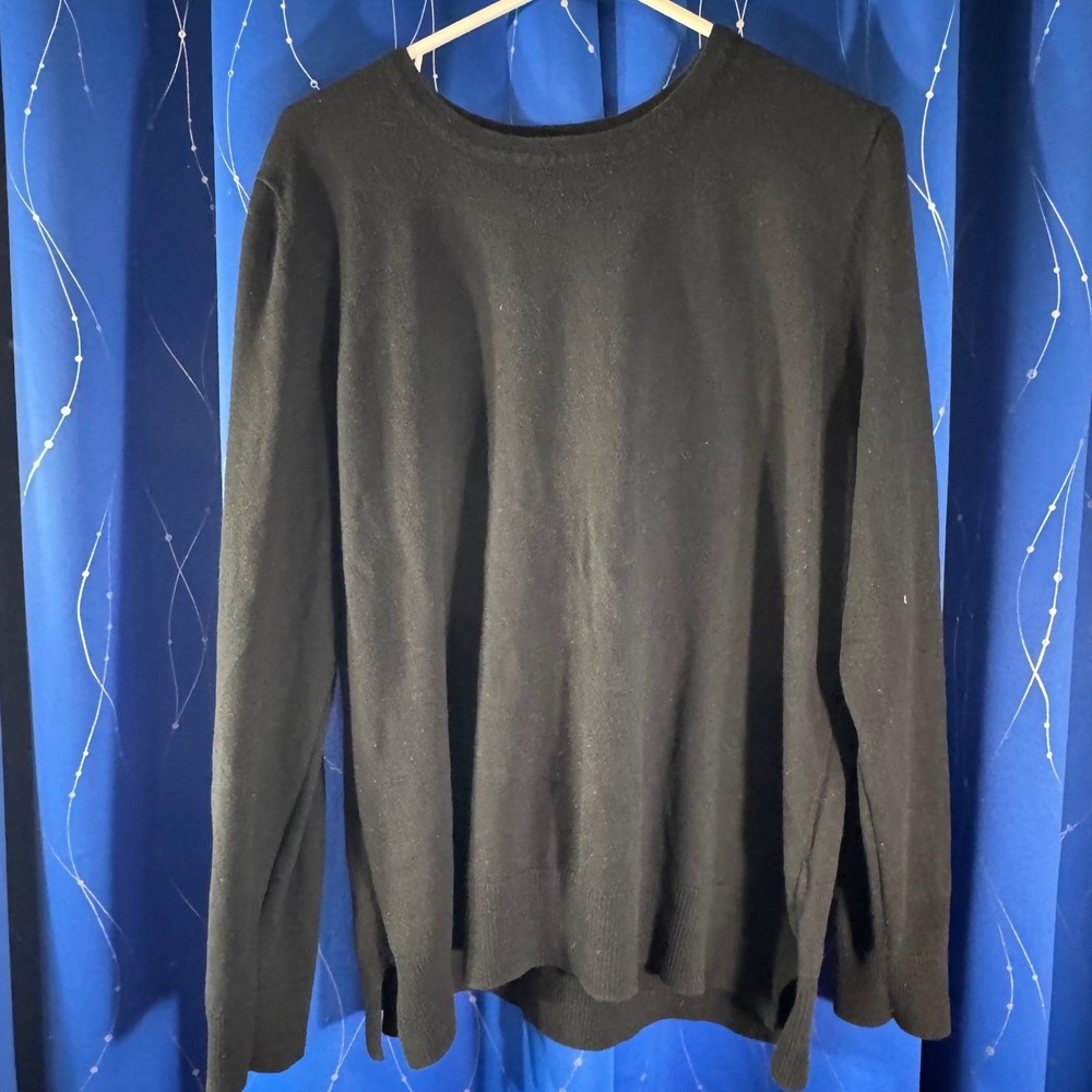 Old Navy Black Crew Neck Long Sleeve Sweater XXL‎ Side Slits Casual Basic